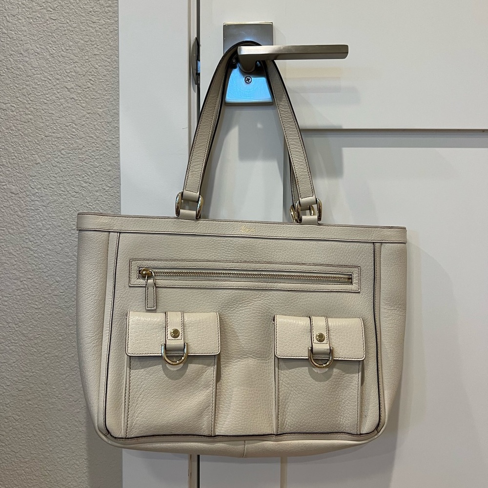 Gucci White Leather Abbey D-Ring Bag